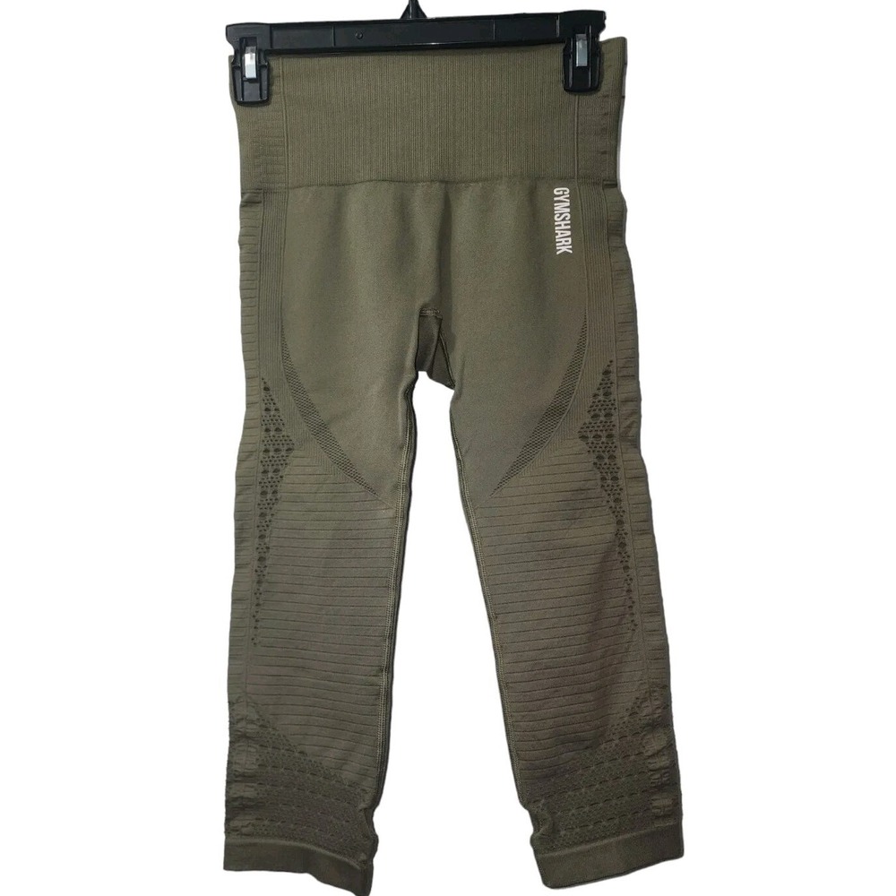 Gymshark Workout Leggings Olive Green High Waisted Seamless Athletic Gym Capri‎